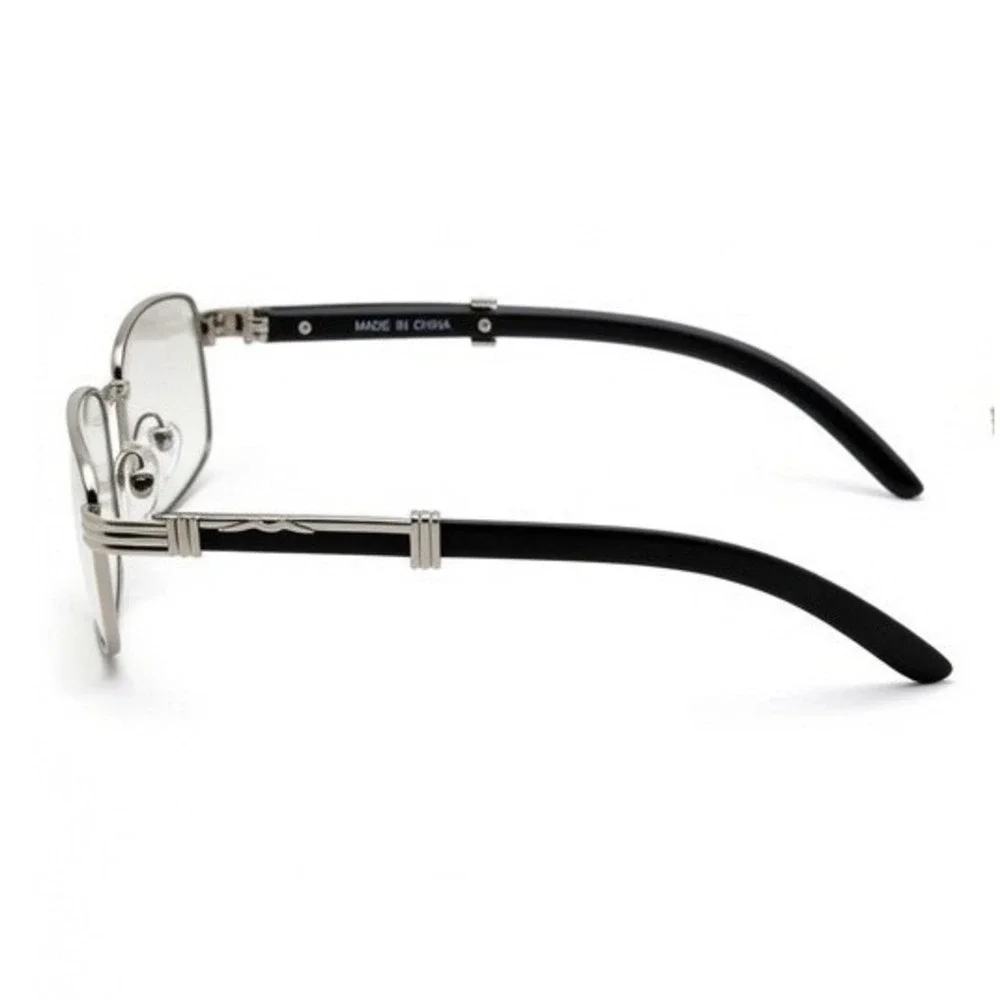 Women Silver Square Eyeglasses‎ Black Arms Clear Lens Retro Professional Frames